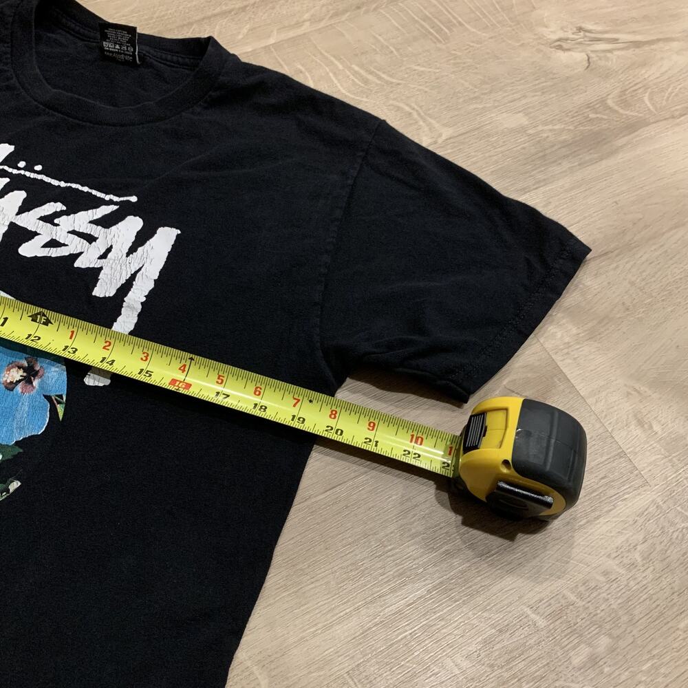 Vintage Stussy Floral 8-Ball T-Shirt Mens Medium M Black Eight Ball Graphic Logo - Picture 6 of 7
